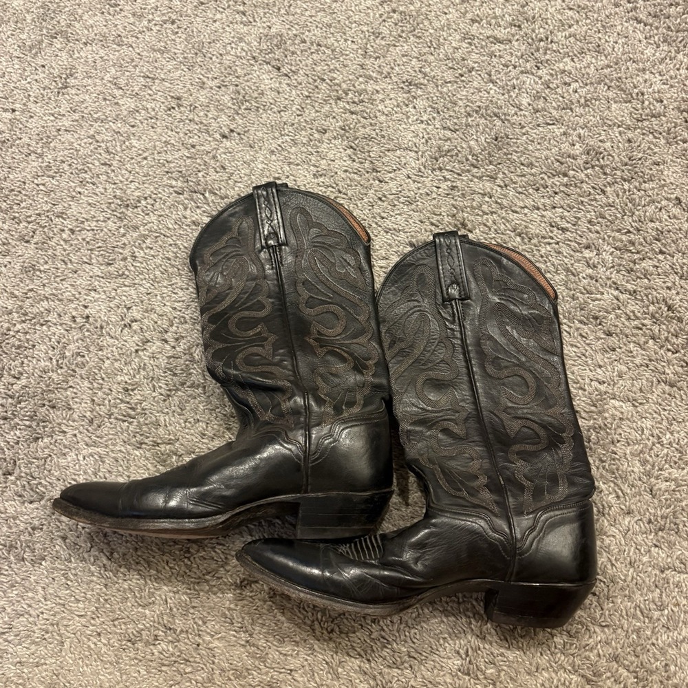 El Dorado Women's Black Leather Western Lizard Boots Size  7M Ranch Pointed Toe